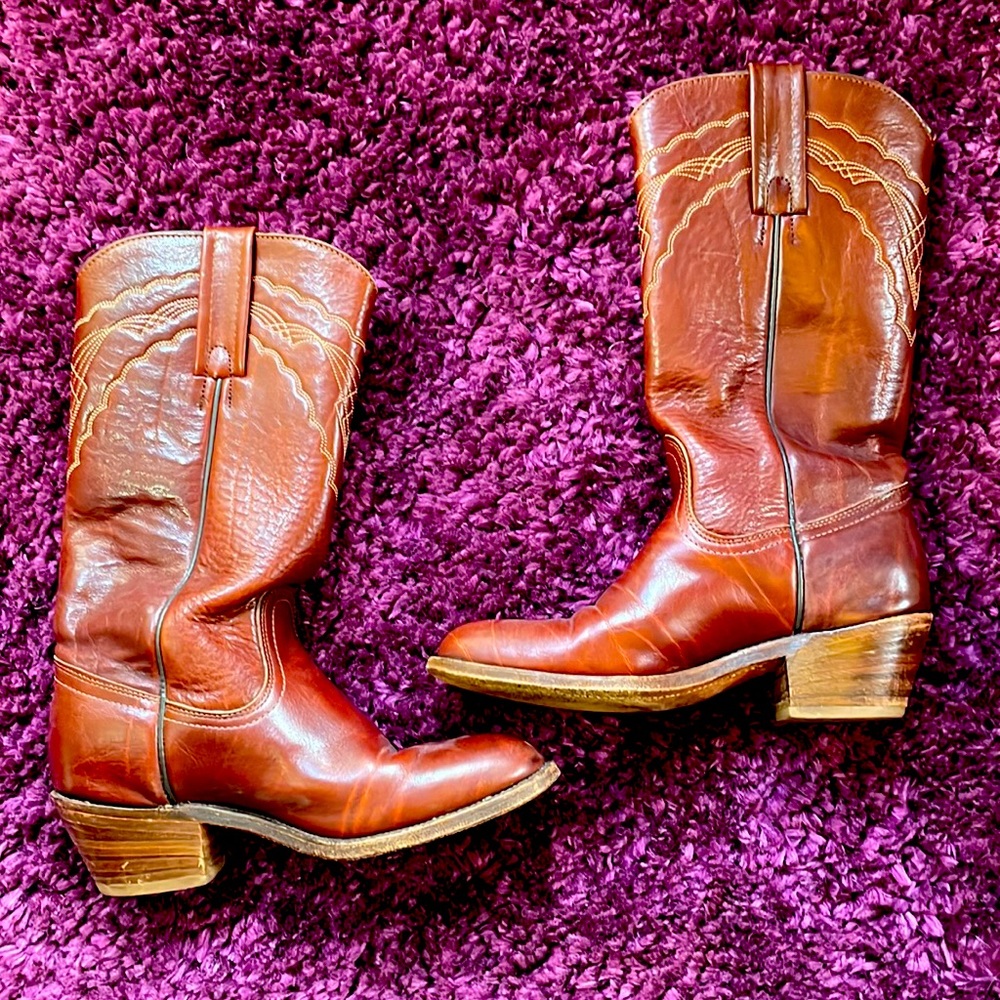 Original, Frye vintage, leather cowgirl boots. One-owner, lightly-worn.